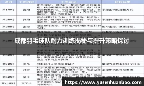 成都羽毛球队耐力训练揭秘与提升策略探讨